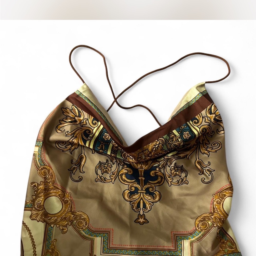 Elegant Brown and Gold Patterned Dress